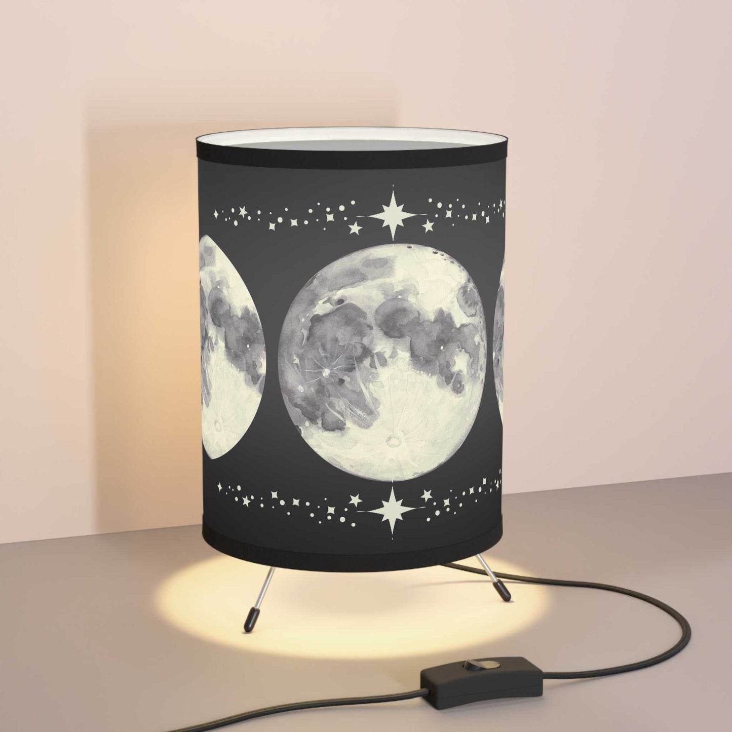 Moody Moon Tripod Lamp - Celestial Decor with High-Res Printed Shade