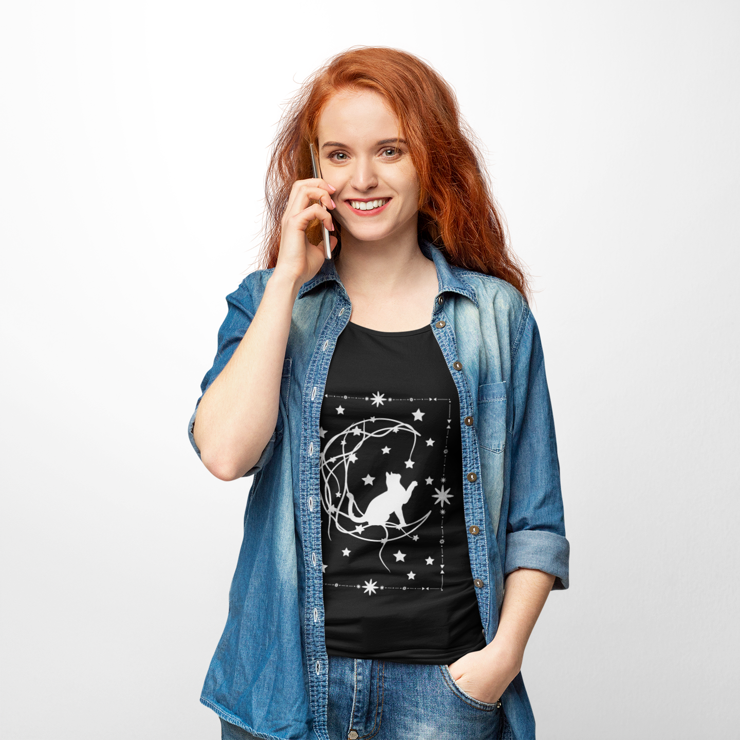 Celestial Cat Unisex T-shirt, Chill Vibe Apparel, Casual Wear, Gift for Cat Lovers, Starry Night Tee