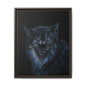 Fierce wolf matte canvas art with dark frame; striking wall decor for nature enthusiasts.