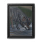Framed wolf canvas art with a nature-inspired design, highlighting vibrant colors and a striking wolf motif.