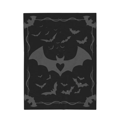 Spooky Batheart Velveteen Plush Blanket with bat design, cozy Halloween throw for fall decor and gifts