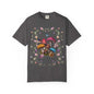 Mushroom-themed T-shirt with floral design, ideal for nature enthusiasts.