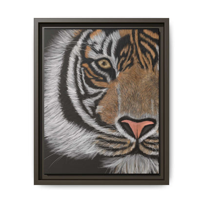 Tiger Matte Canvas framed art with close-up tiger design, perfect for home or office jungle-themed decor.