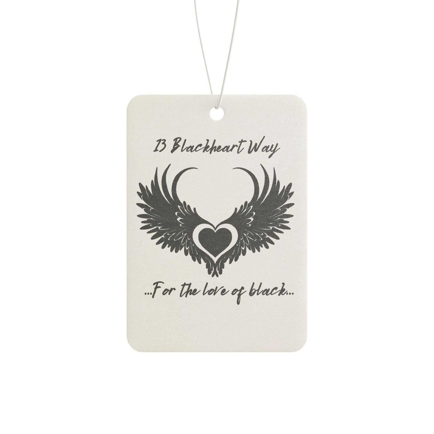 Car air freshener with 13 Blackheart Way logo, featuring a stylish heart design, ideal for gifting.