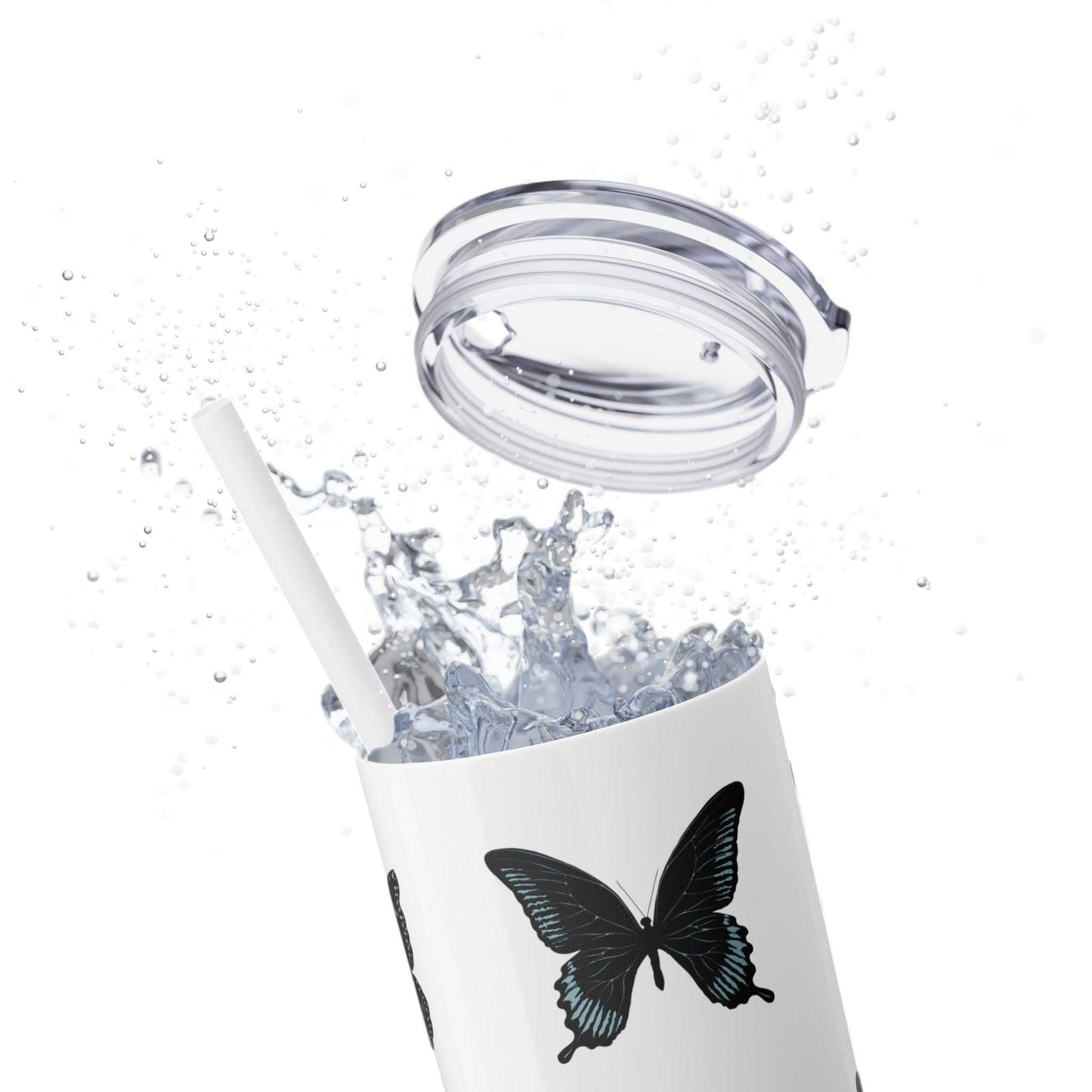 Tumbler Cup – Elegant Black Design with Butterflies & Flowers – 20oz