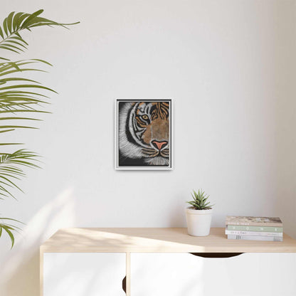 Tiger Matte Canvas framed art on wall, ideal for jungle-themed decor.