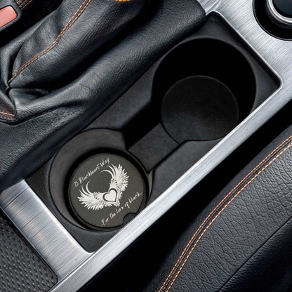 Soapstone Car Coaster with 13 Blackheart Way logo in car cup holder, matte finish.