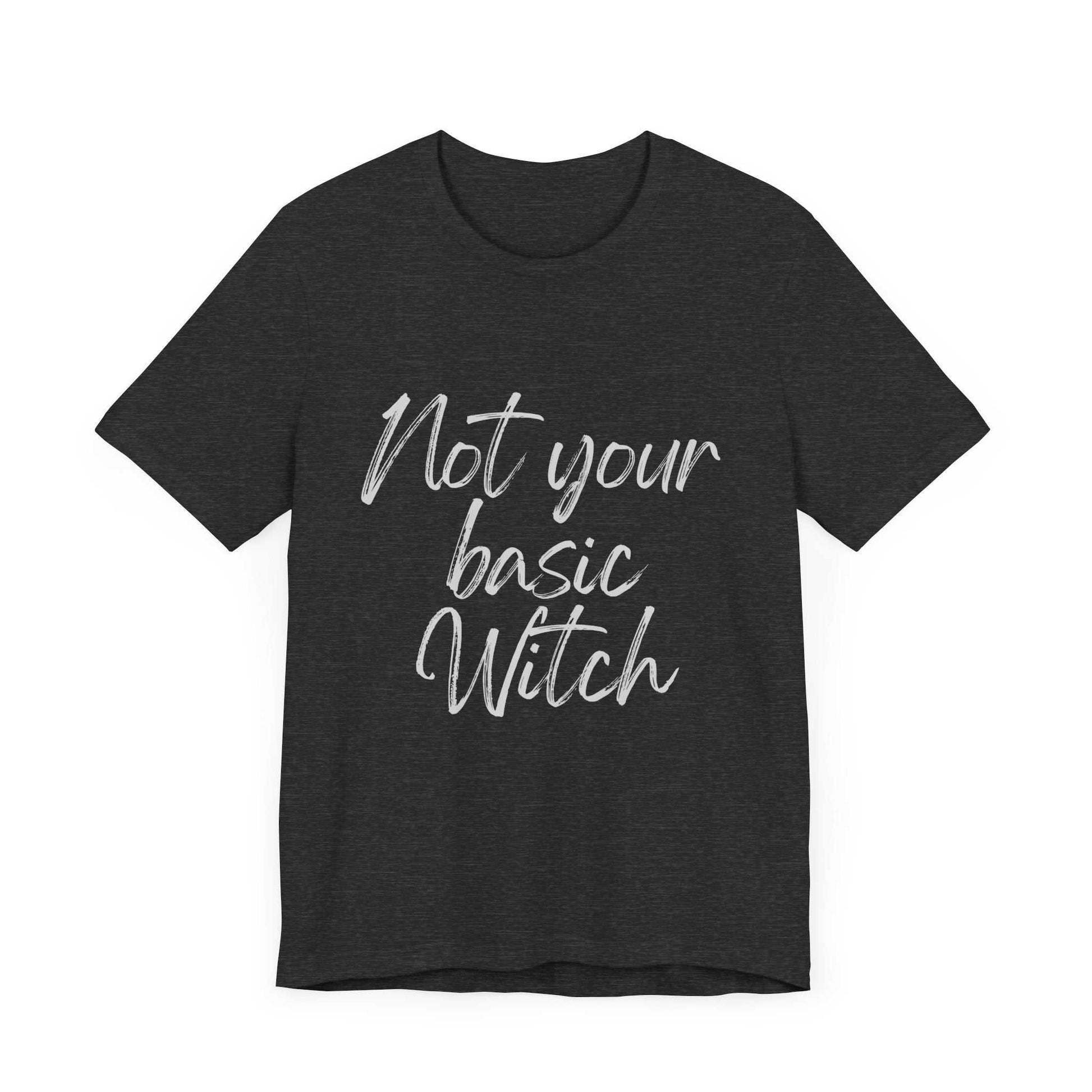 Witch Printed Tee Shirt with "Not Your Basic Witch" design in black cotton.