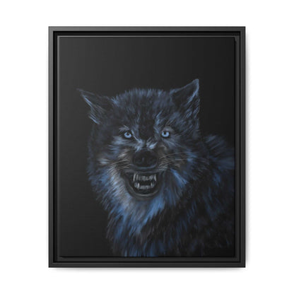 Fierce wolf matte canvas art in a black frame, perfect decor for nature lovers.