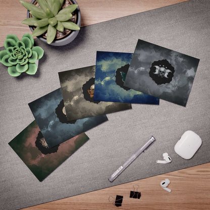 Multi-Design Greeting Cards 5-Pack with envelopes, 4.25x5.5 inches, uncoated paper.