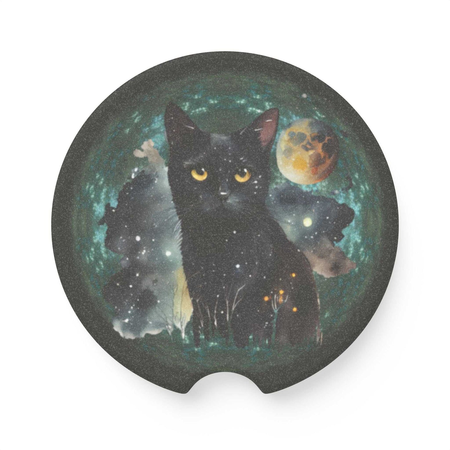 Celestial Cat Soapstone Car Coaster with Galaxy Design for Cat Lovers.