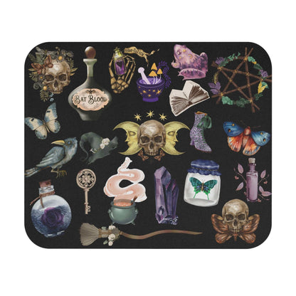 Gothic Witchcraft Mouse Pad with skull and potion design for spooky aesthetics.
