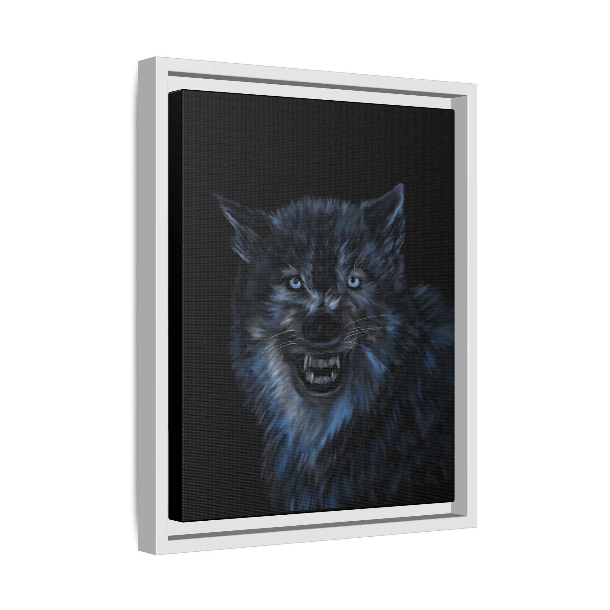 Fierce wolf matte canvas art framed wall decor for nature lovers.