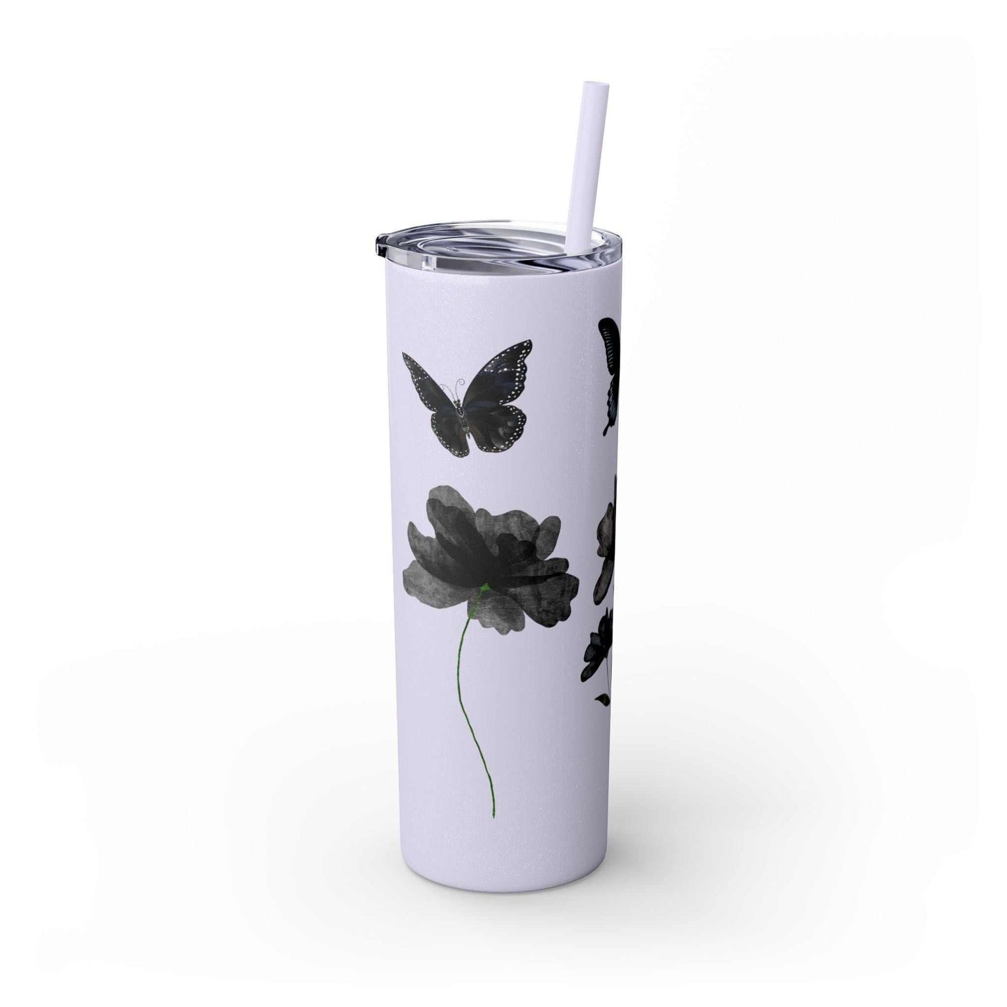 Tumbler Cup – Elegant Black Design with Butterflies & Flowers – 20oz