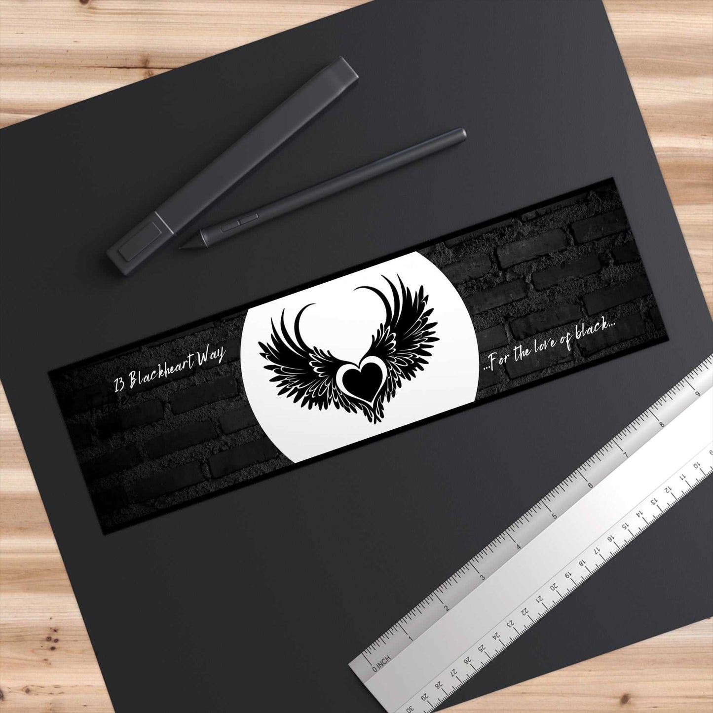 13 Blackheart Way bumper sticker with black heart and wings design on matte vinyl.
