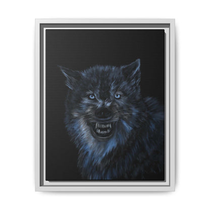 Framed matte canvas art featuring a fierce wolf design, perfect for nature lovers and home decor.