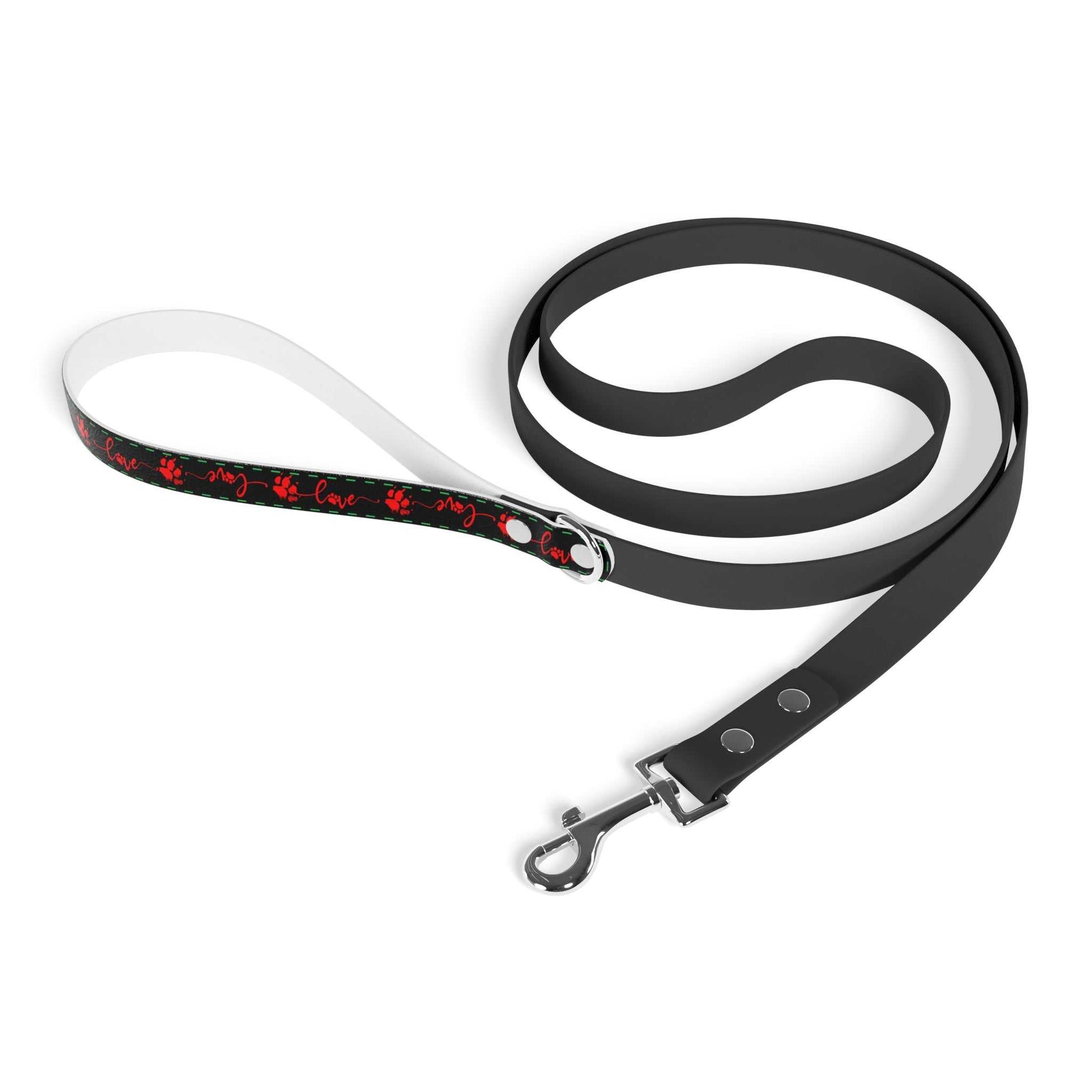 Durable blBlack Love Paw Print Leash – Durable, Stylish Leash for Everyday Walksack leash with Love and paw print design, ideal for pet owners.