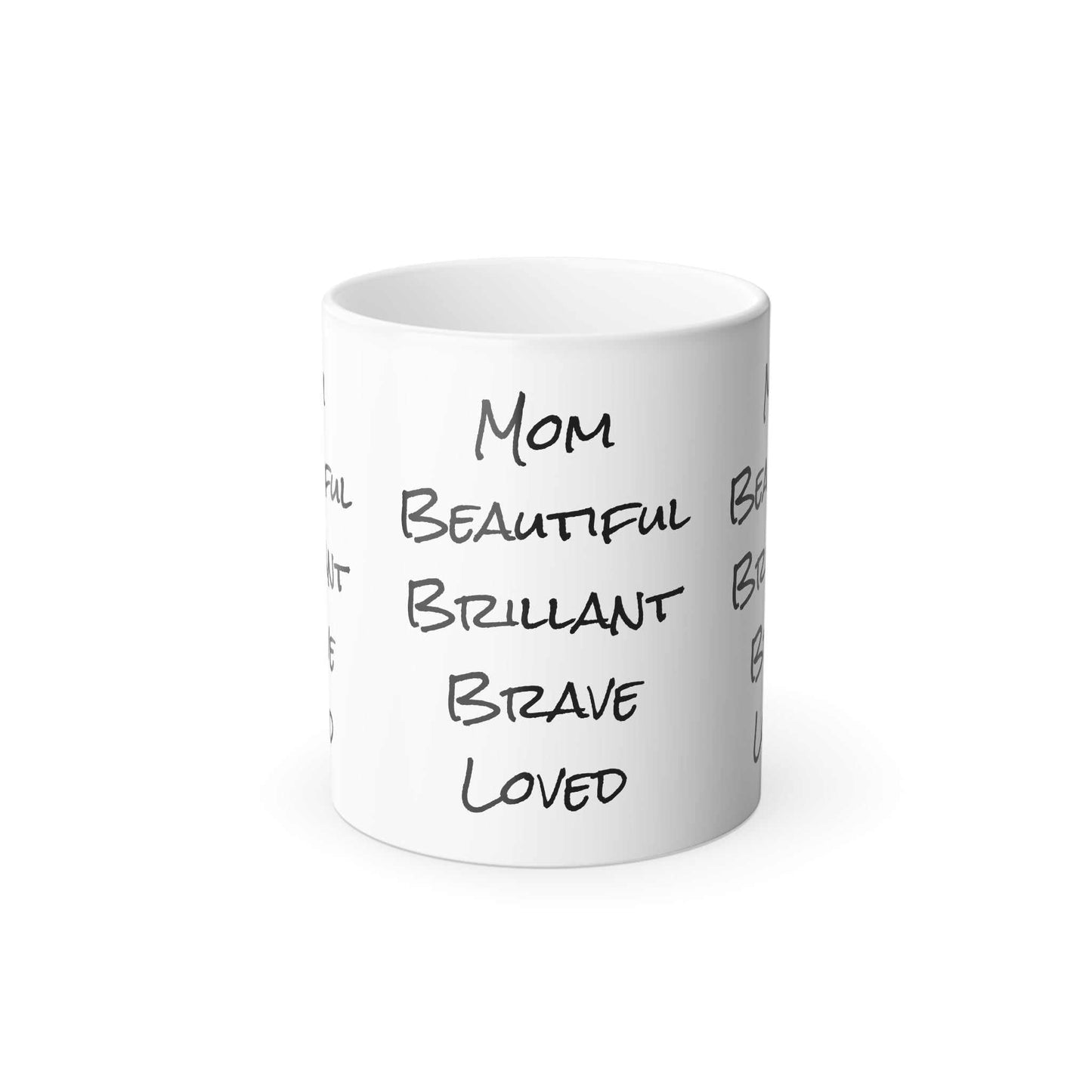 11oz Mom's color morphing mug with heat-sensitive design that reveals vibrant graphics when hot.