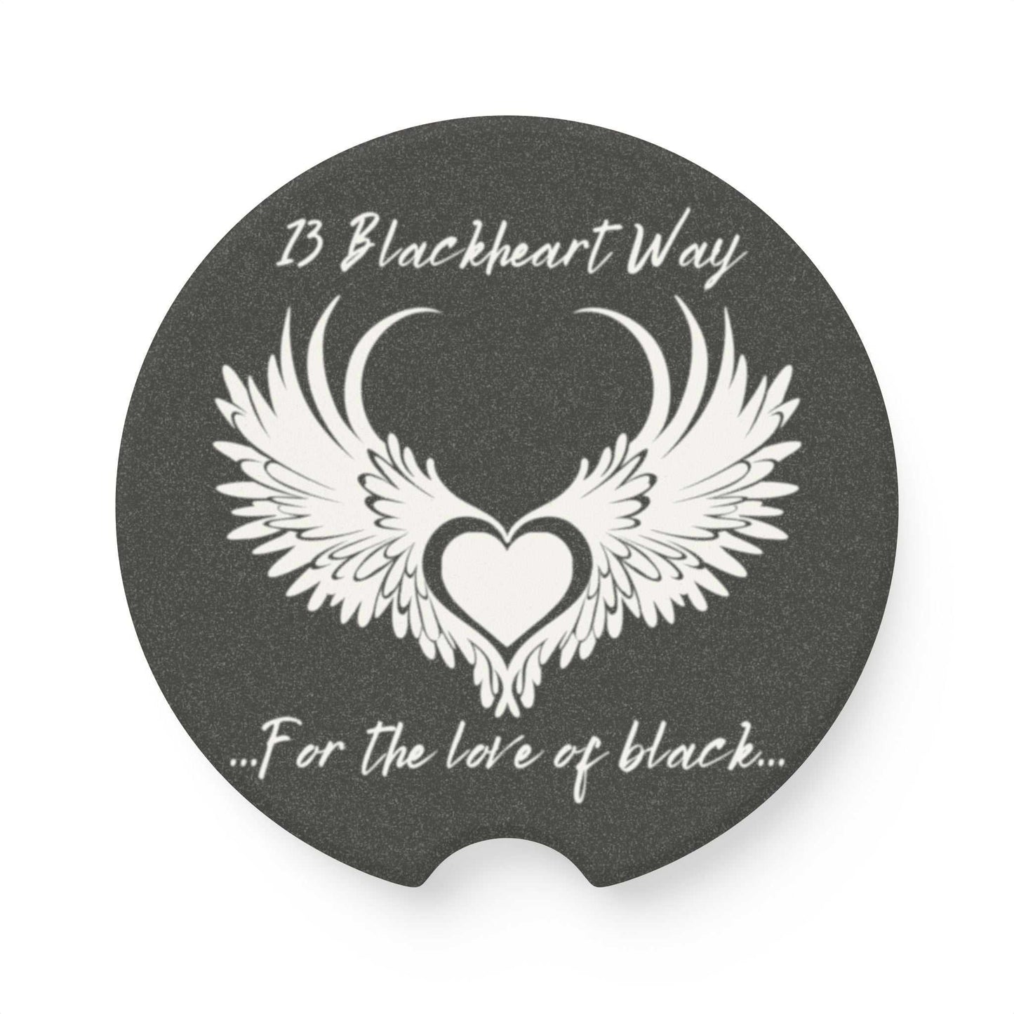 Soapstone car coaster with 13 Blackheart Way logo, elegant matte finish.