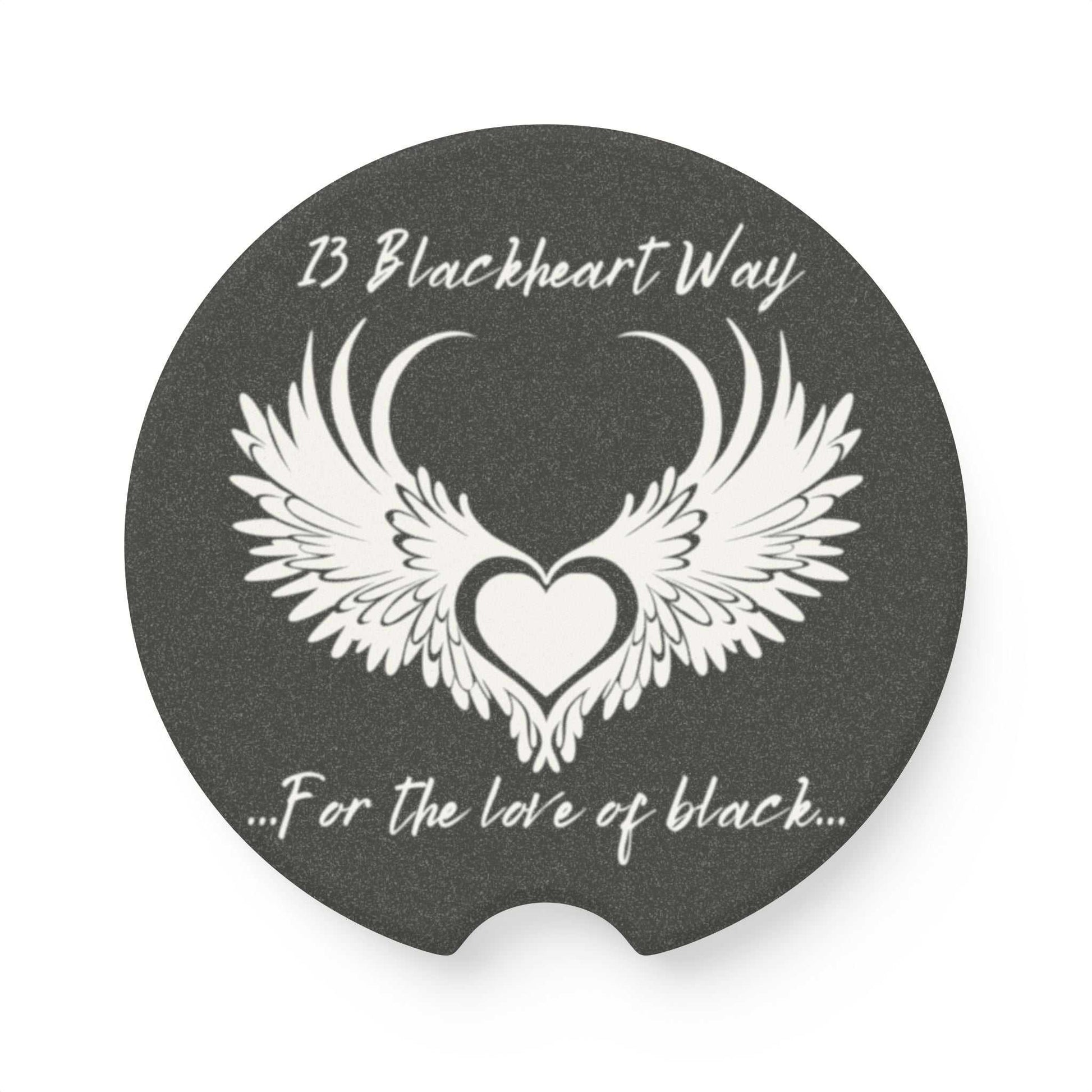 Soapstone car coaster with 13 Blackheart Way logo, elegant matte finish.