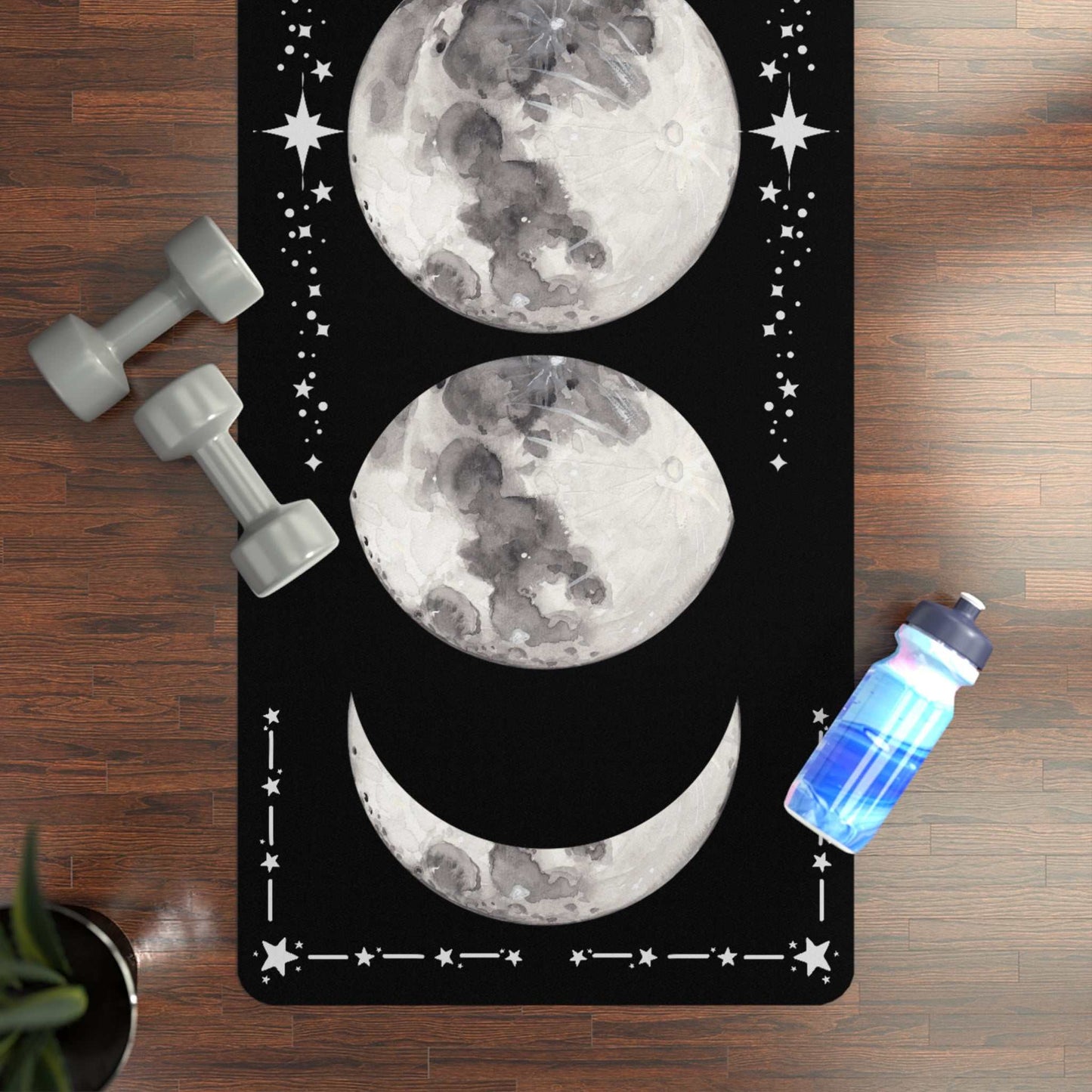 Moon Phase Rubber Yoga Mat with anti-slip design for meditation and fitness.