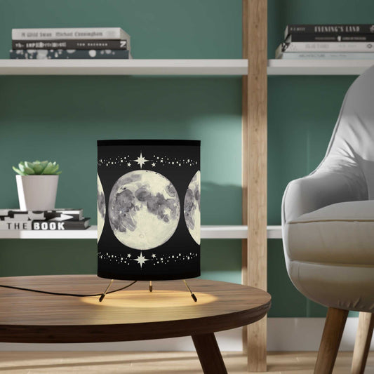 Moody Moon Tripod Lamp - Celestial Decor with High-Res Printed Shade
