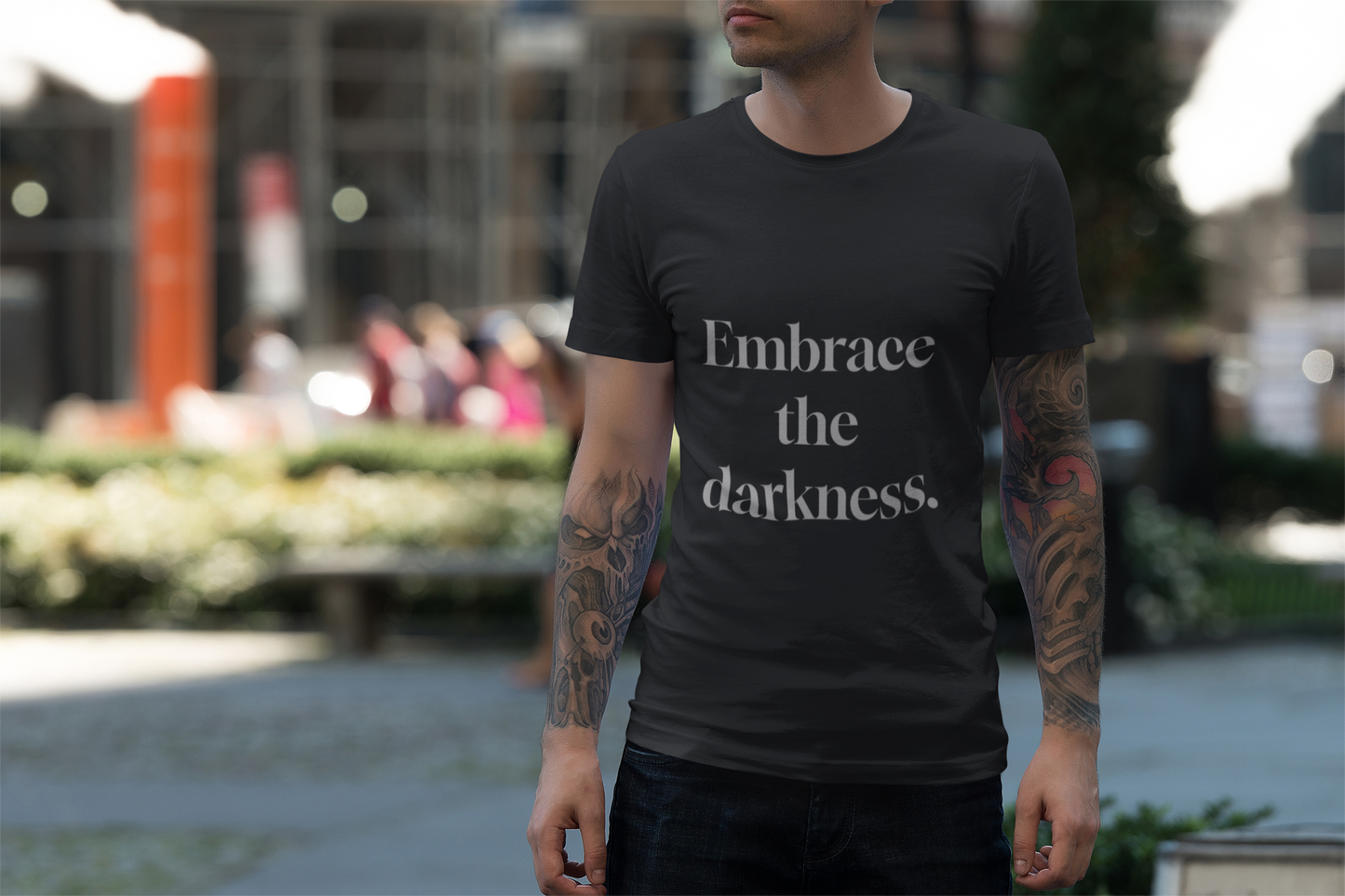 Men Printed T-Shirt - Embrace the Darkness, Edgy and Bold Fashion