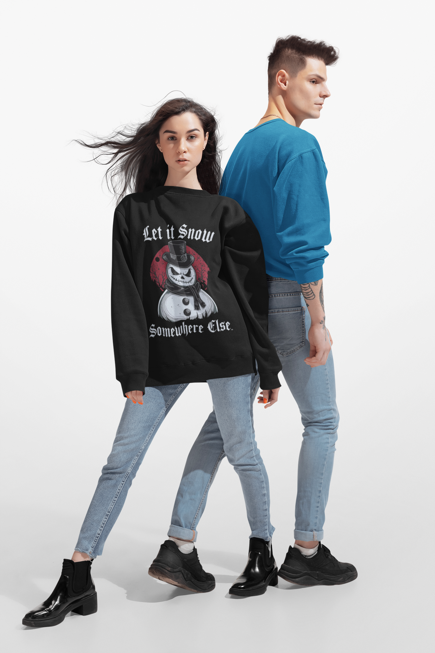 Let It Snow Somewhere Else Sweatshirt — Funny Goth Snowman Holiday Crewneck