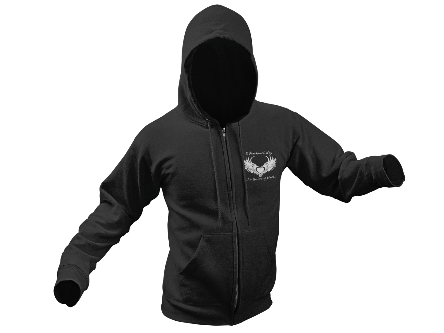 Blackheart Logo Cozy Unisex Zip-Up Hoodie with adjustable hood and front pockets in black