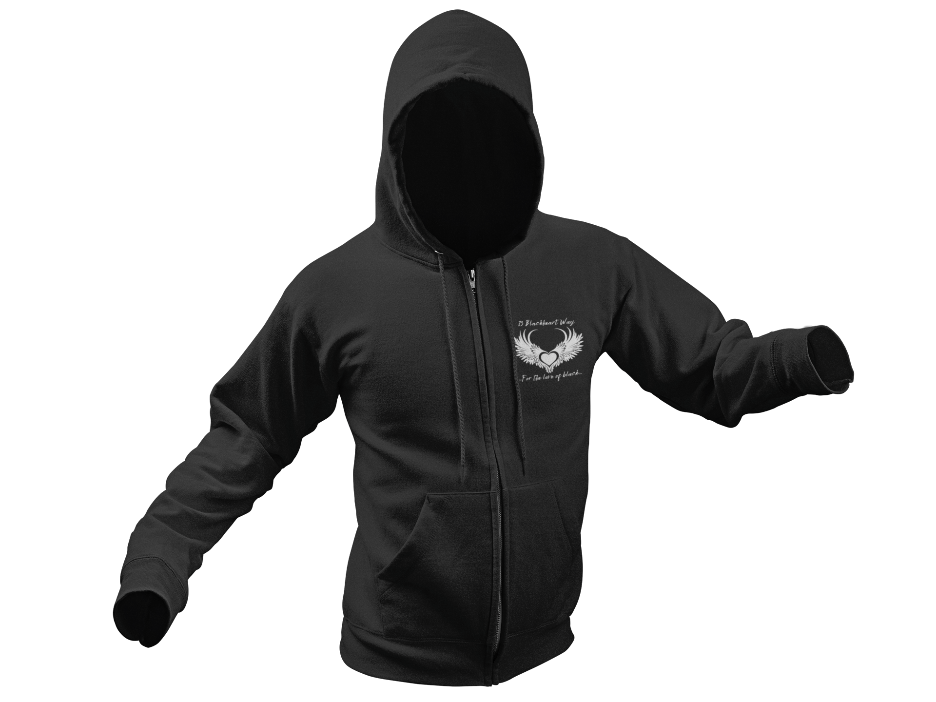 Blackheart Logo Cozy Unisex Zip-Up Hoodie with adjustable hood and front pockets in black
