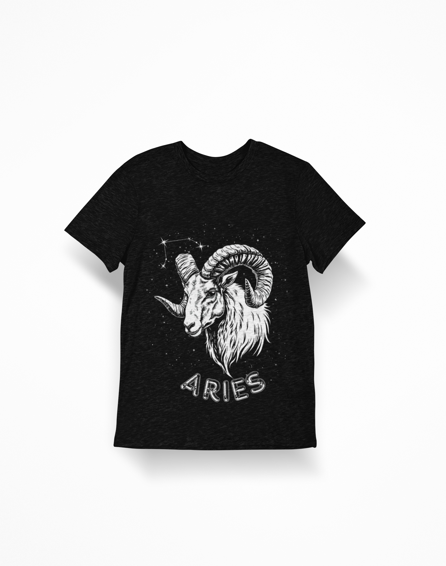 Black "Everything is Fine" Aries tee with skeletal Ram skull and constellation design