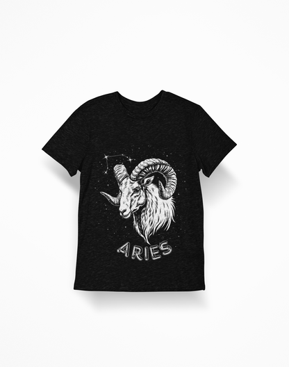 Black "Everything is Fine" Aries tee with skeletal Ram skull and constellation design