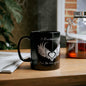 Blackheart Logo Black Mug with 13 Blackheart Way emblem in midnight black ceramic