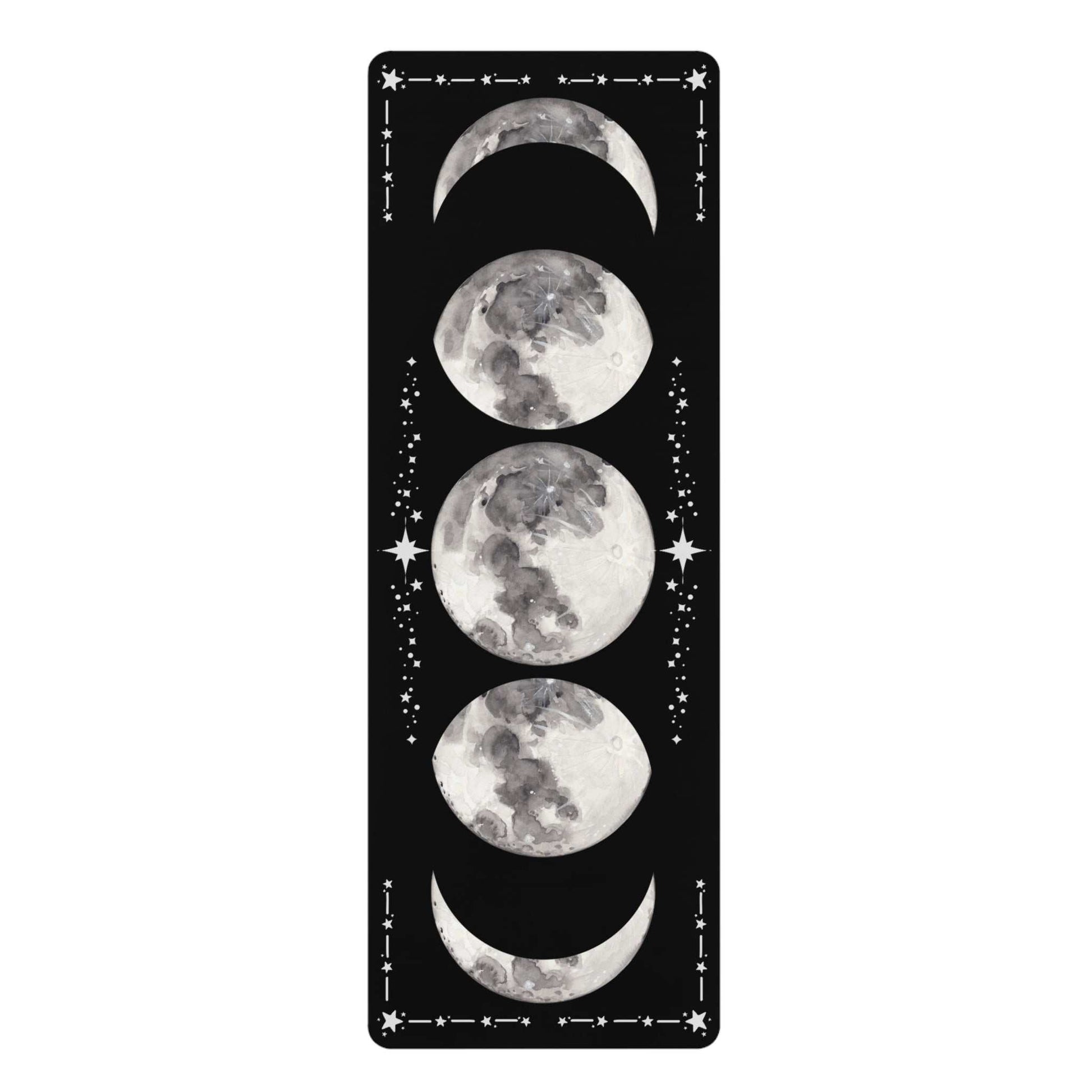 Moon Phase Rubber Yoga Mat with lunar design, non-slip, eco-friendly.