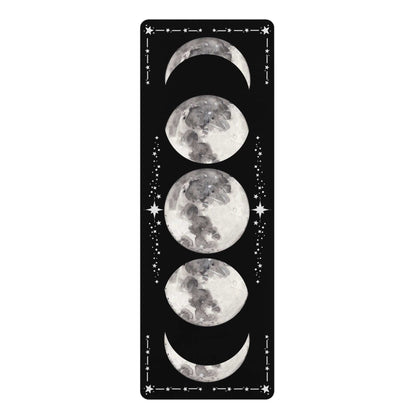 Moon Phase Rubber Yoga Mat with lunar design, non-slip, eco-friendly.