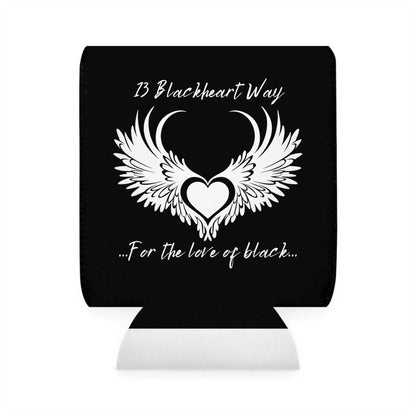 Can Cooler Sleeve with Blackheart Logo for 12 oz cans, durable neoprene, collapsible design.