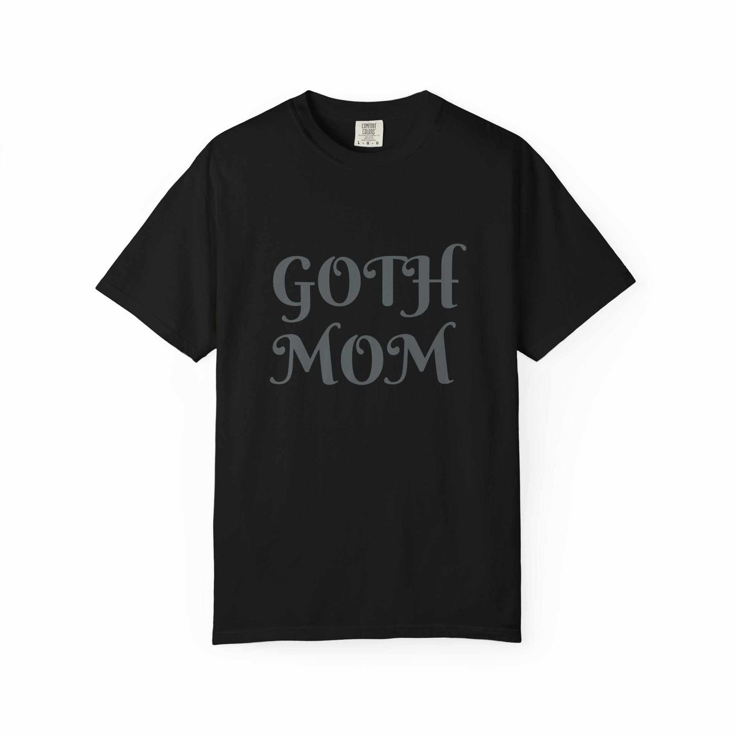 Women Black Printed Tee with "Goth Mom" text, perfect for gothic style.