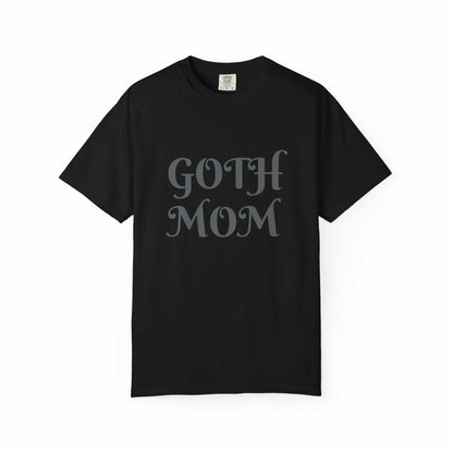 Women Black Printed Tee with "Goth Mom" text, perfect for gothic style.