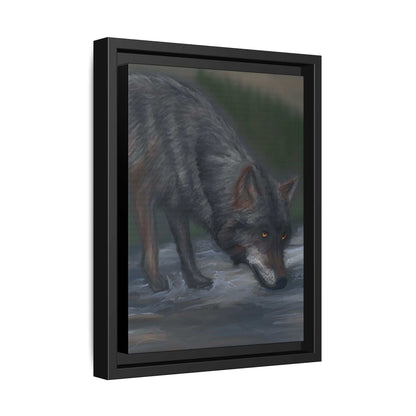 Framed wolf canvas art with vibrant colors, nature-inspired design.
