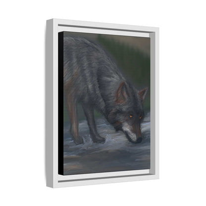 Framed wolf canvas art print, featuring a detailed wolf design, nature-inspired home decor.