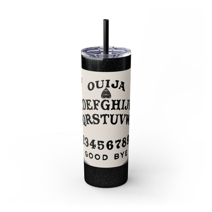 20oz stainless steel Ouija Board Tumbler with lid and straw, black and white Halloween themed drinkware with double wall insulation