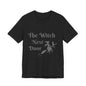 The Witch Next Door Unisex Jersey Tee with whimsical design, perfect for Halloween and everyday magic.