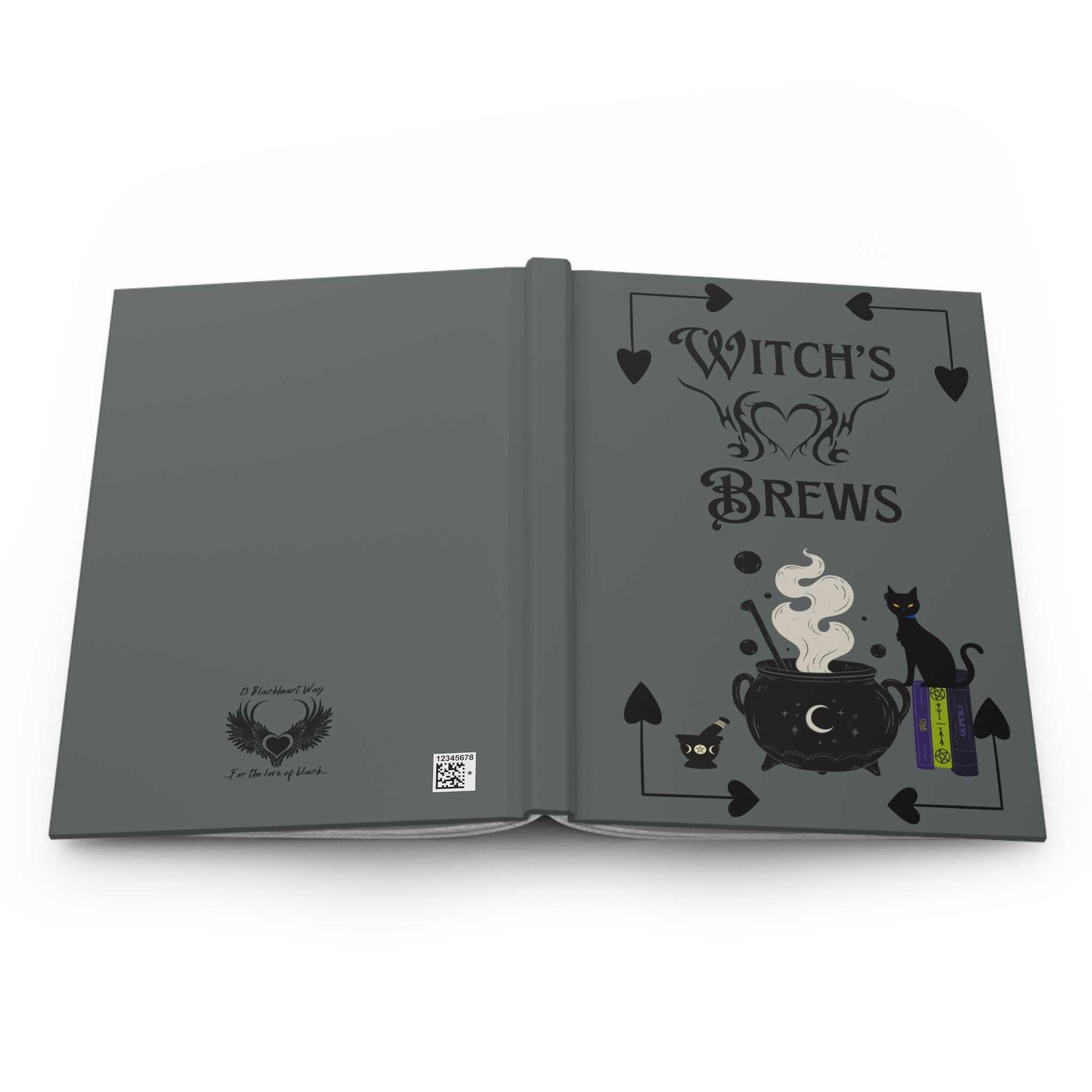 Kitchen Witch Hardcover Journal with black cat, spell books, cauldron, and mortar and pestle on cover