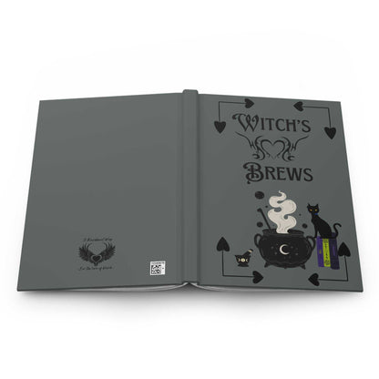 Kitchen Witch Hardcover Journal with black cat, spell books, cauldron, and mortar and pestle on cover