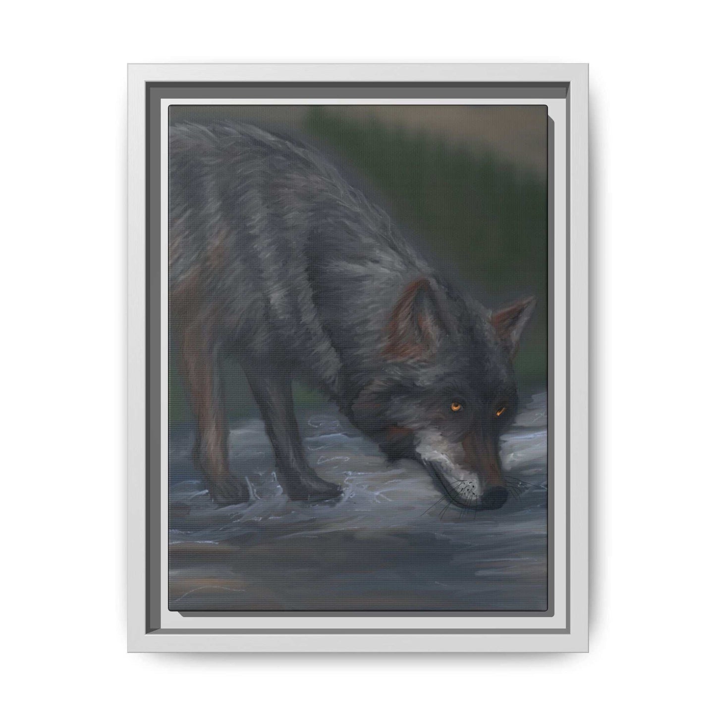 Framed wolf canvas art featuring a beautiful, nature-inspired design; perfect for home decor.