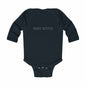 Baby Witch infant long sleeve bodysuit, 100% cotton, black with plastic snaps for easy changing.