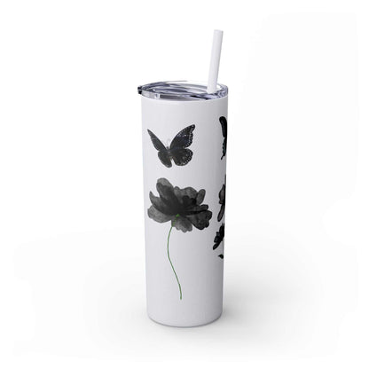 Tumbler Cup – Elegant Black Design with Butterflies & Flowers – 20oz