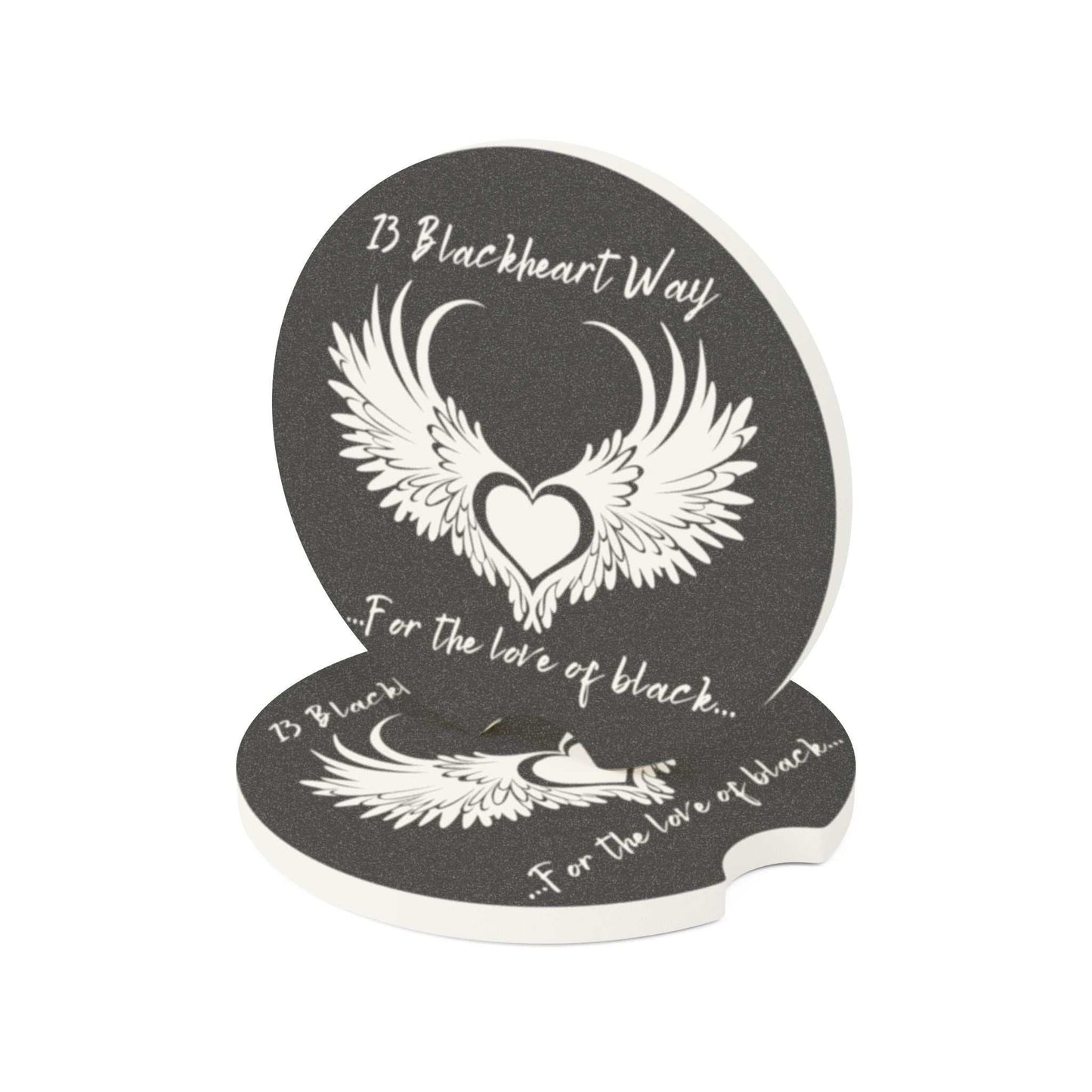 Soapstone Car Coaster with 13 Blackheart Way Logo, matte finish, elegant design.