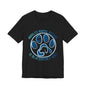 Black "Look Good Do Good" tee with blue paw print design for Noodles Animal Refuge x 13 Blackheart Way collaboration
