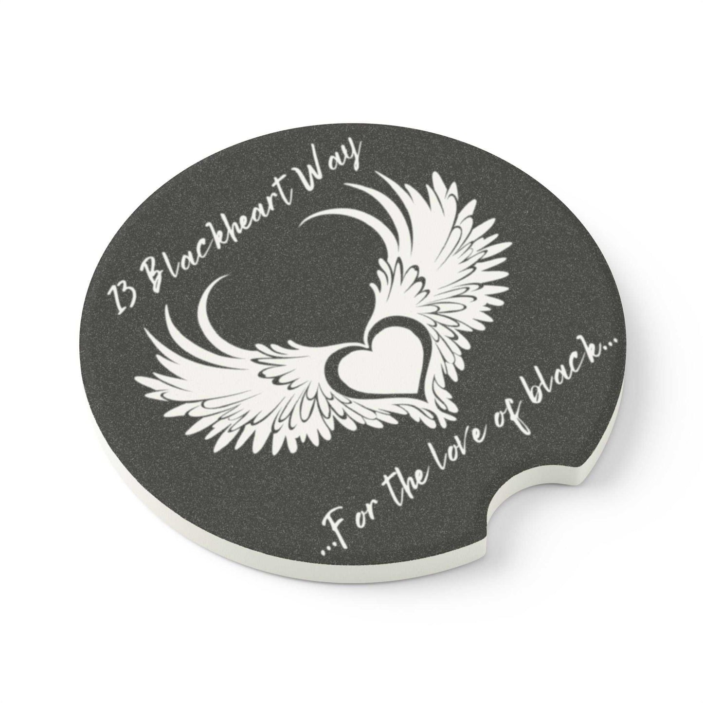 Soapstone Car Coaster with 13 Blackheart Way logo in elegant matte finish.
